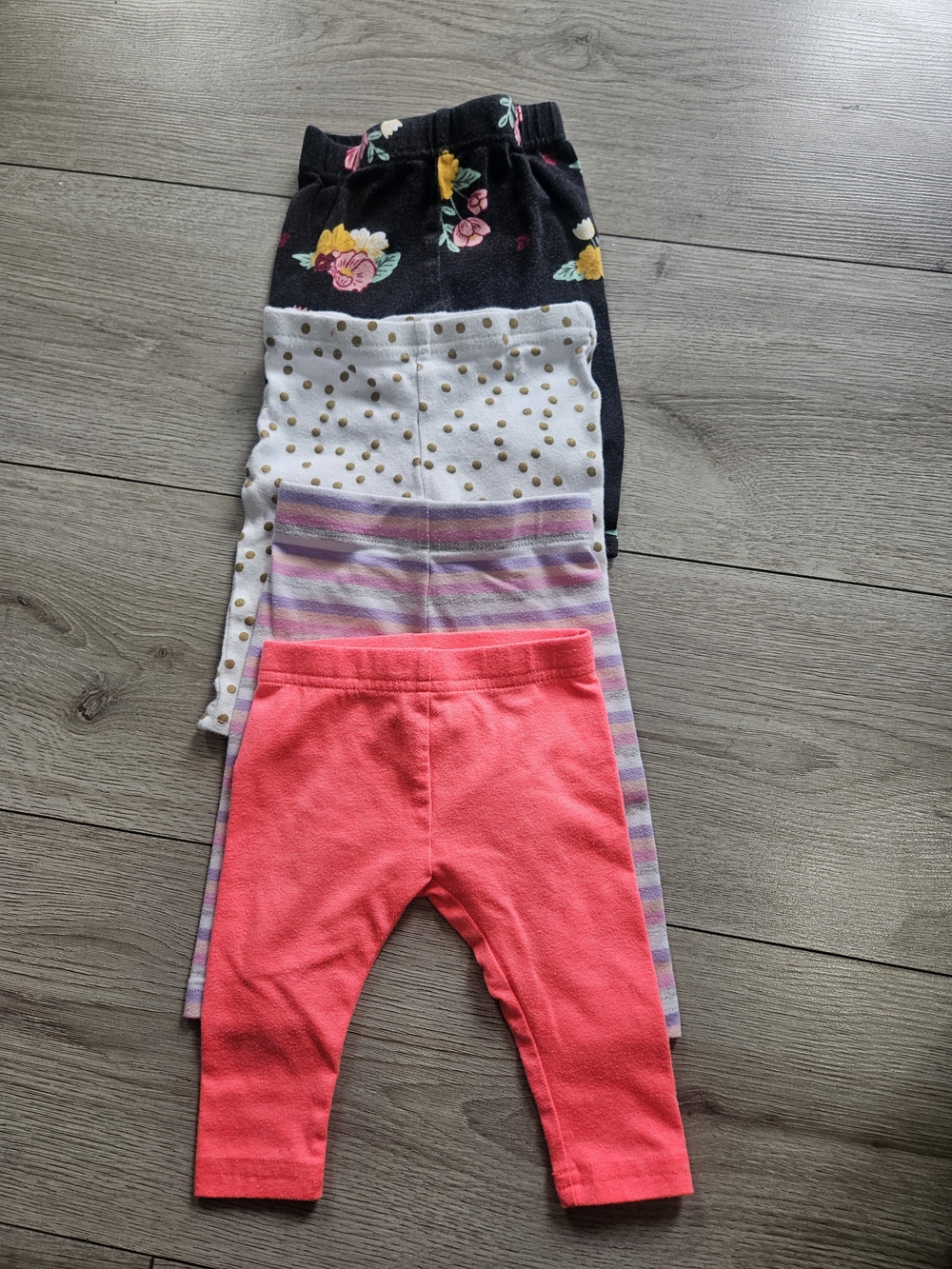 Lot of 4 George Baby Girl Leggings Floral Polka Dot Stripes Coral 3-6m